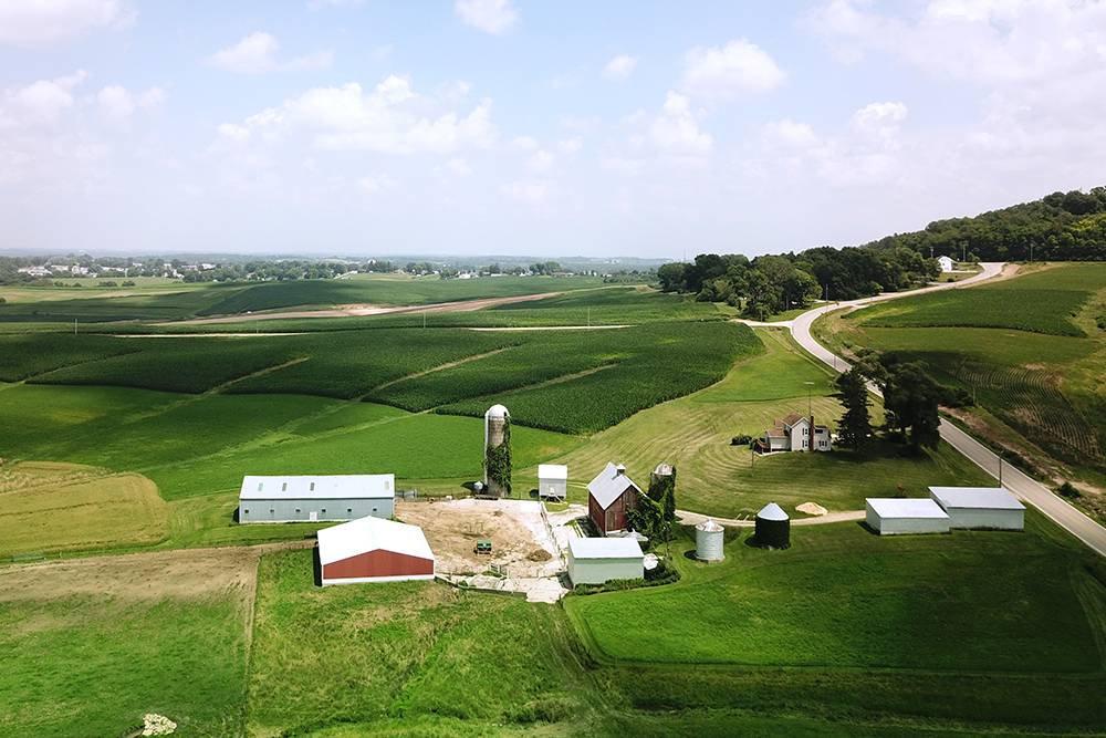 Aerial view of a farm