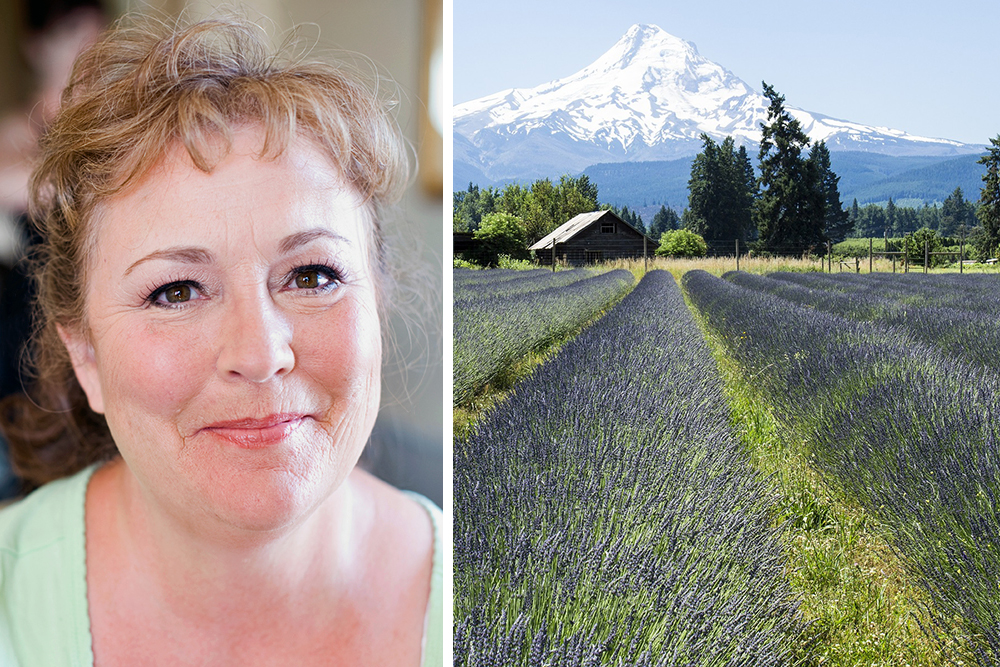 Photograph of Lillian Anderson and Oregon farmland.