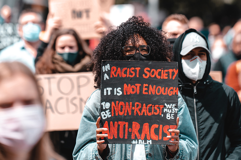 Photograph of an anti-racism protest.