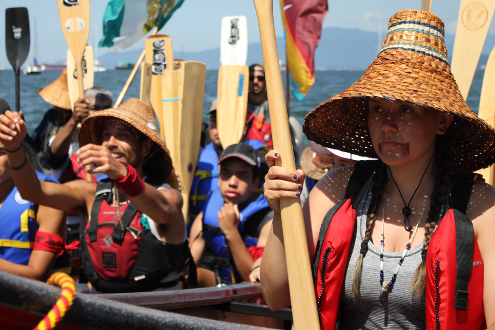 Photograph of tribal members at the annual canoe journey.